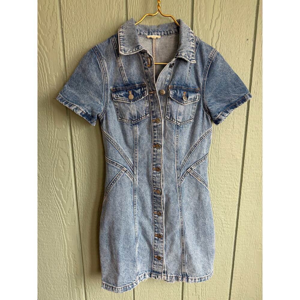 Anthropologie Pilcro Short-Sleeve Denim Button-Front Mini Dress Size 4 - Picture 3 of 7